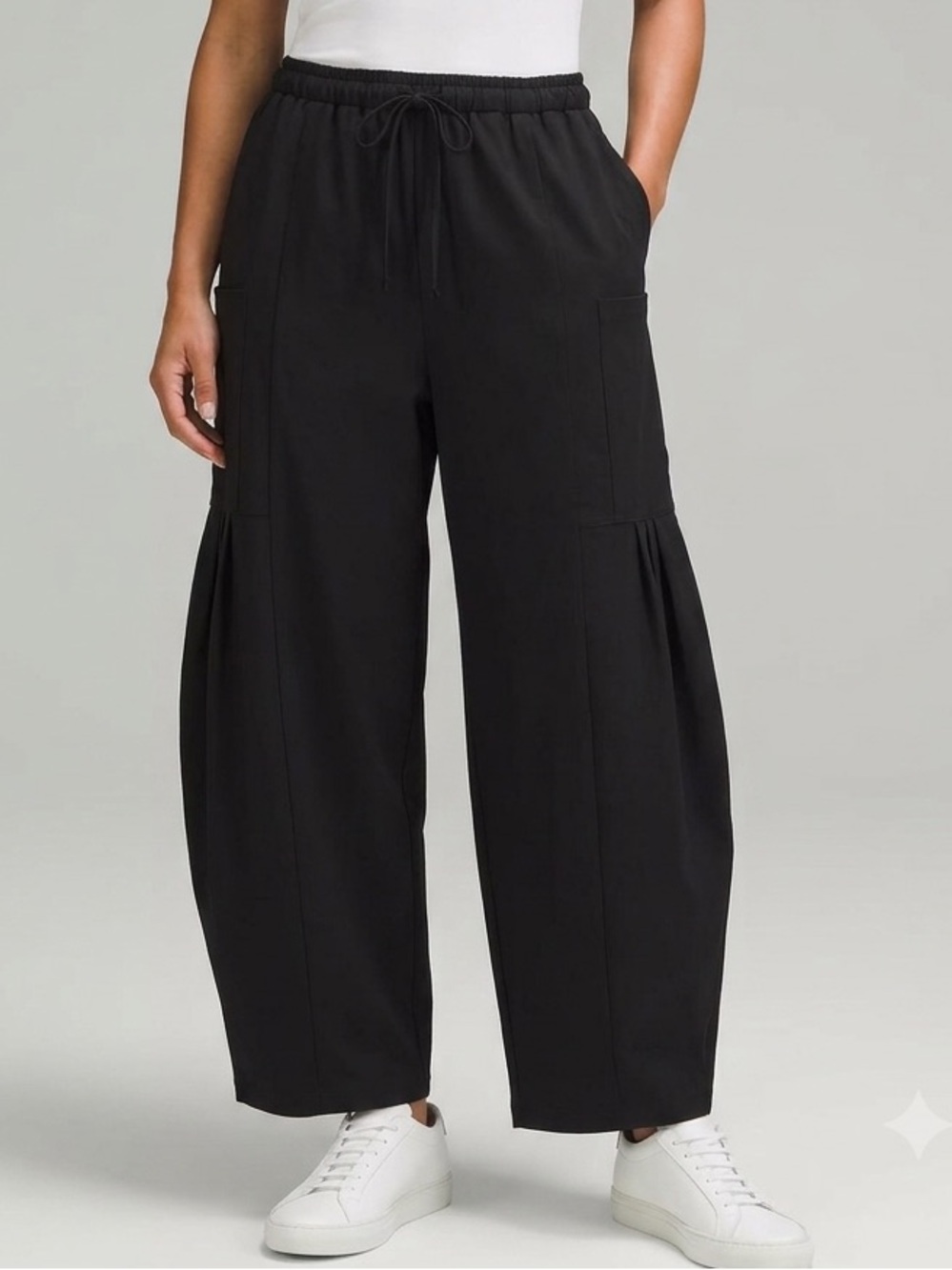 DLOODA Relaxed Wide-Leg Black Pull-On Pants with Drawstring